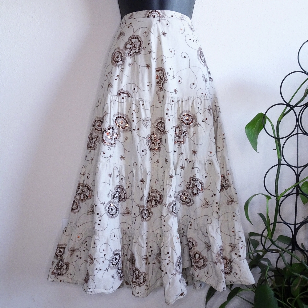 Y2K Maxi Skirt with Rose Gold Sequins and Embroidery Miss Chievous